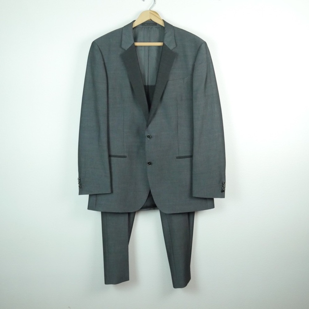 Hugo Boss Mens Hector Generous Suit Gray 2 Button Contrast Lapel 44L 37x32 pants